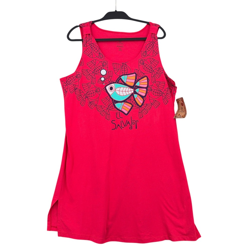 St. Jack's El Salvador Fish Graphic Tank Dress‎ Women XXL 100% Cotton Pink